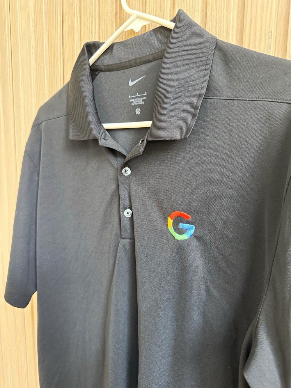 Nike Men's L Black Short Sleeve Polo Shirt Polyester Embroidered Google Insight